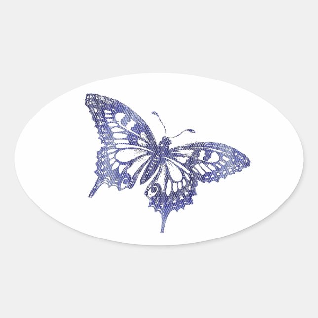 Hübsch Blue Frack Butterfly Mosaik Ovaler Aufkleber (Vorderseite)