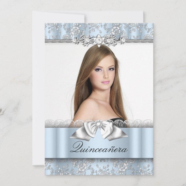 Hübsch Blue Lace Foto Quinceanera Einladung (Vorderseite)