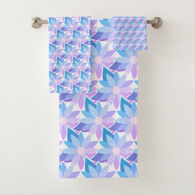 Hübsch Blue Lila Blume Badhandtuch Set (Insitu)