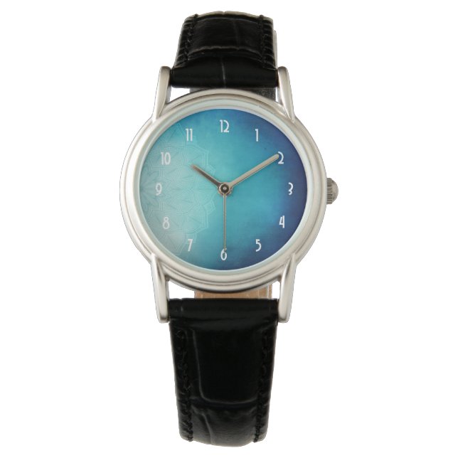 Hübsch Blue Mandala Abstrakt Armbanduhr (Vorderseite)