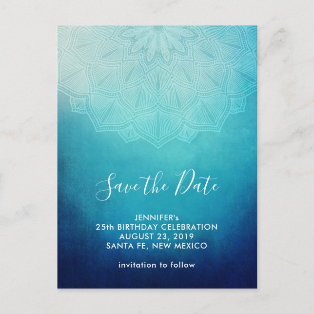 Hübsch Blue Mandala Abstrakt Save the Date Postkarte (Vorderseite)