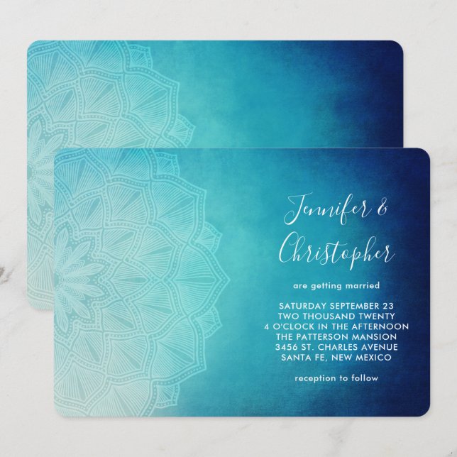 Hübsch Blue Mandala Abstrakt Wedding Einladung (Vorne/Hinten)