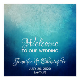 Hübsch Blue Mandala Abstrakt Wedding Willkommen Poster