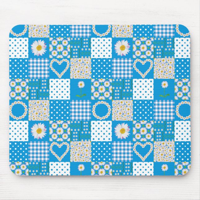 Hübsch Blue Mousepad: Daisychains, Imitate Patchwo Mousepad (Vorne)