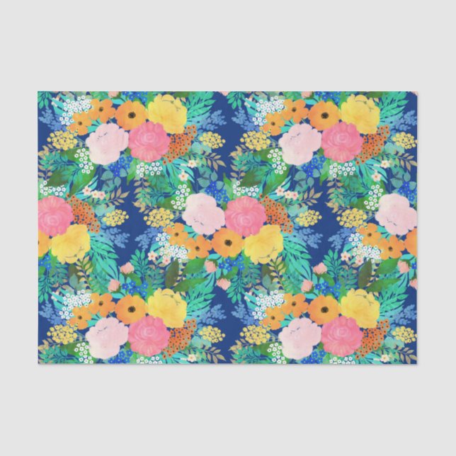 Hübsch-Blue-Pink-Blume Boho Design Seidenpapier (Vorderseite)