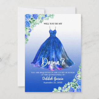 Hübsch Blue Quinceañera Dama Vorschlag Einladung