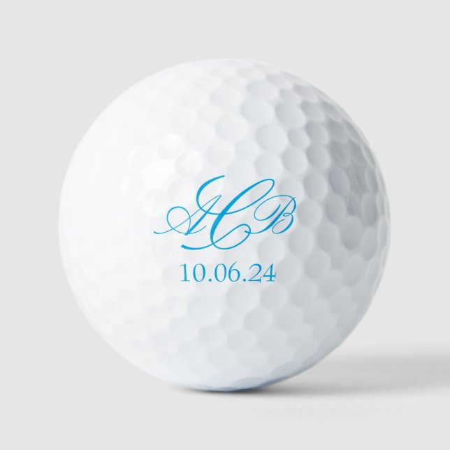 Hübsch Blue Script Initials Monogram Bevorzugung o Golfball (Vorderseite)