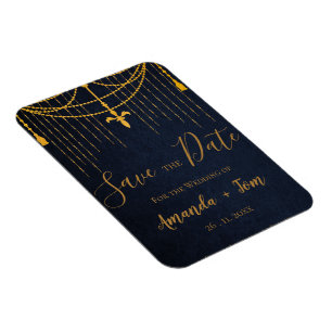 Hübsch Blue Traditional Gold Twirls Luxury Wedding Magnet