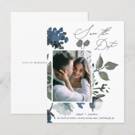 Hübsch Blue Watercolor Bouquet Save the Date Einladungspostkarte