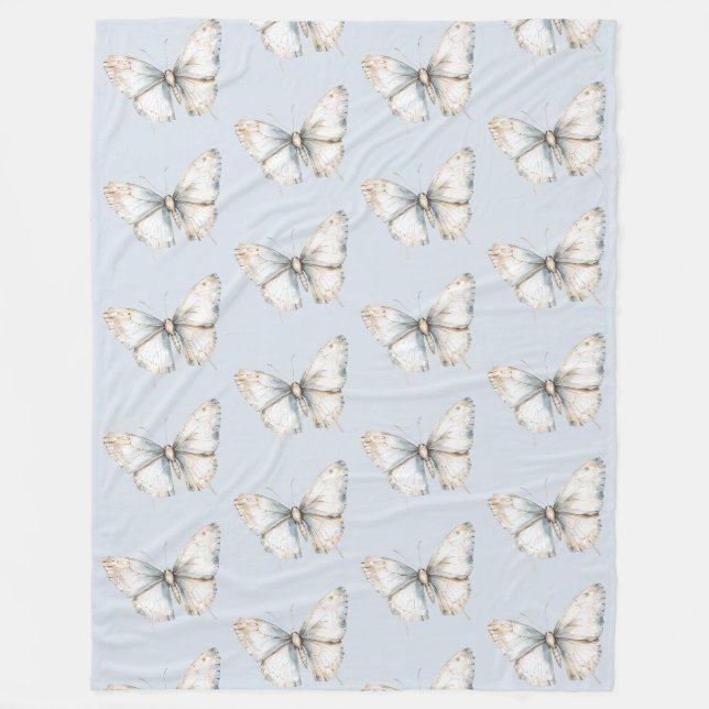 Hübsch Blue White Butterfly Fleecedecke (Vorderseite)