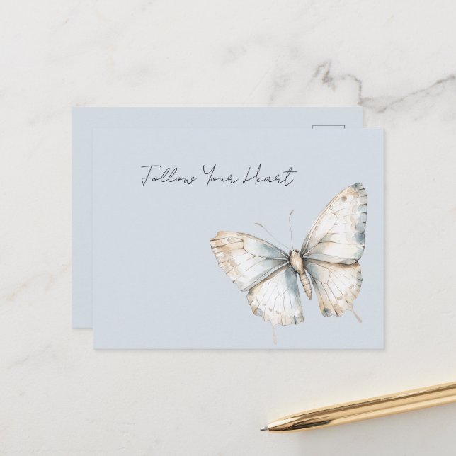 Hübsch Blue White Butterfly Postkarte (Vorderseite/Rückseite Beispiel)