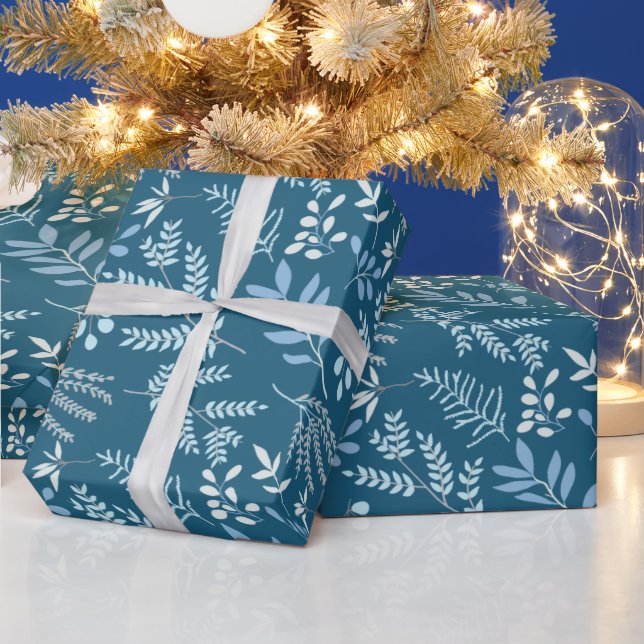 Hübsch Blue Winter Botanischer Urlaub Weihnachten Geschenkpapier (Feiertage)