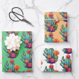 Hübsch blühende Kaktus Geschenkpapier Set