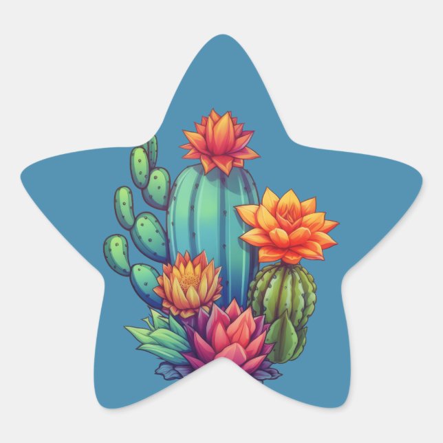 Hübsch blühende Kaktus Stern-Aufkleber (Vorderseite)