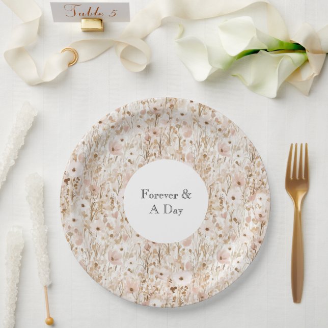 Hübsch Blush Brown Floral Wedding Pappteller (Hochzeit)