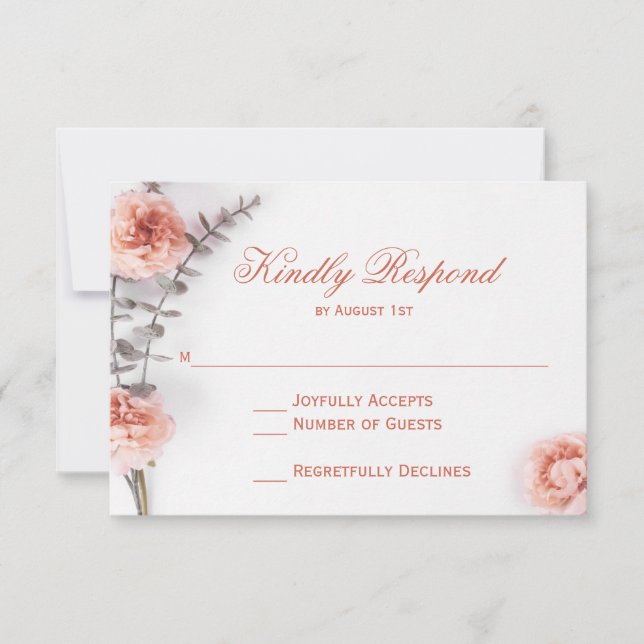 Hübsch Blush Carnation Blume Bloral Wedding RSVP Karte (Vorderseite)