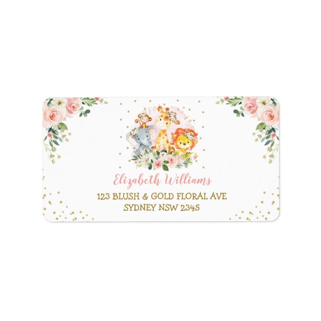 Hübsch Blush Floral Jungle Tiere Rücksendeadresse Adressaufkleber (Vorne)