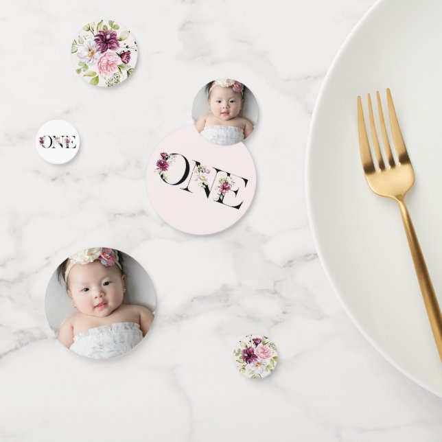 Hübsch Blush Floral ONE Baby Girl's First Birthday Konfetti (Gruppe)