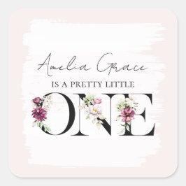 Hübsch Blush Floral ONE Baby Girl's First Birthday Quadratischer Aufkleber