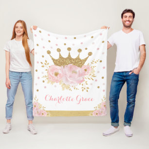 Hübsch Blush Floral Royal Princess Gold Crown Gir Fleecedecke