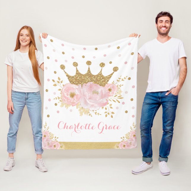 Hübsch Blush Floral Royal Princess Gold Crown Girl Fleecedecke (Beispiel)