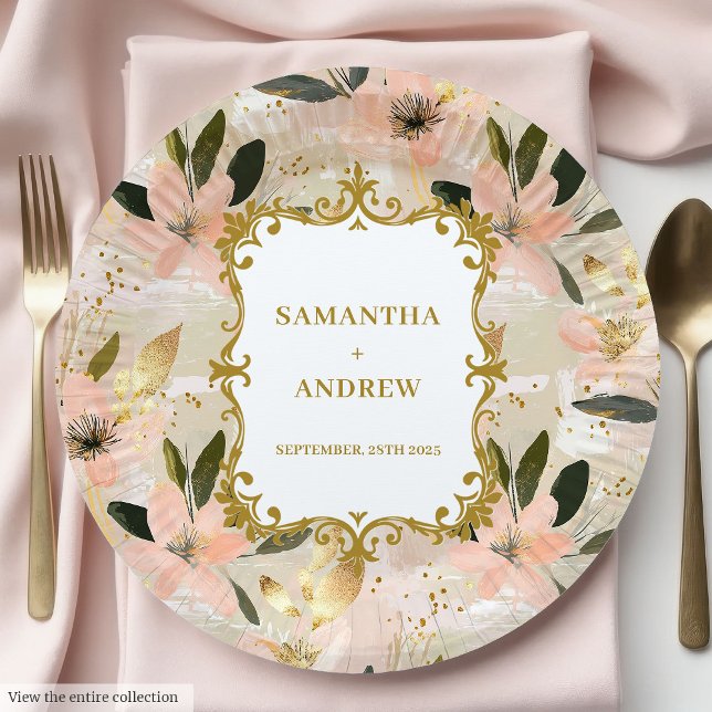 Hübsch Blush Gold Hochzeitspapier-Teller Pappteller (Pretty Blush Gold Wedding Paper Plates)