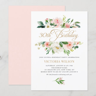 Hübsch Blush Peony Floral Frame 30. Geburtstag Einladung