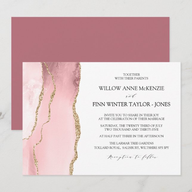 Hübsch Blush Pink Age Moderne Hochzeit Einladung (Vorne/Hinten)