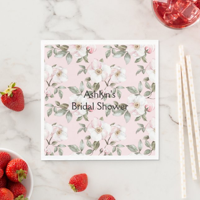 Hübsch Blush Pink Brautparty Weiße Blume Serviette (Beispiel)