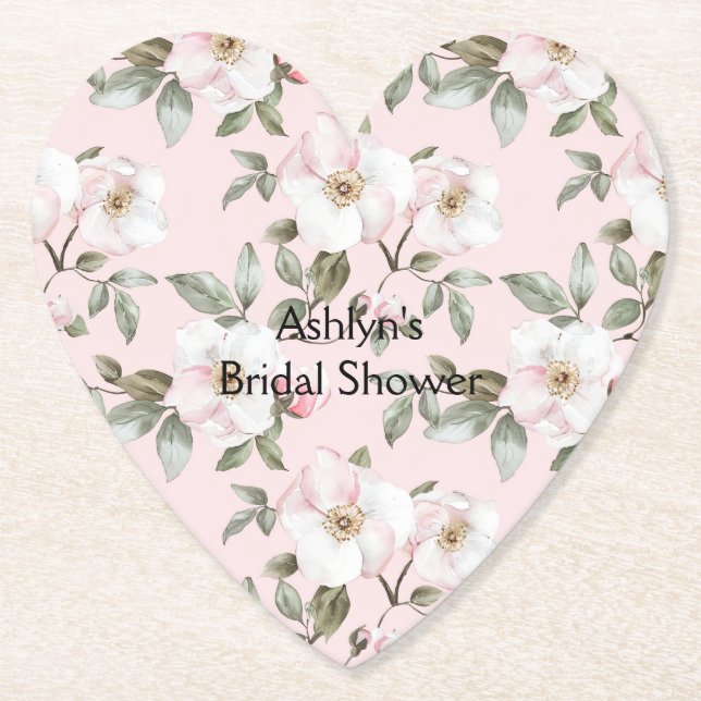 Hübsch Blush Pink Brautparty Weiße Blume Untersetzer (Vorderseite)