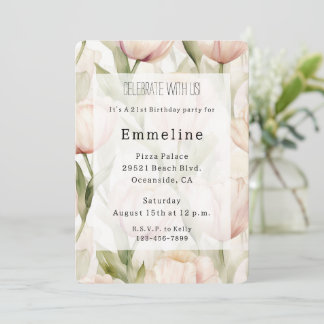 Hübsch Blush Pink Creme Tulips Bloral Geburtstag Einladung