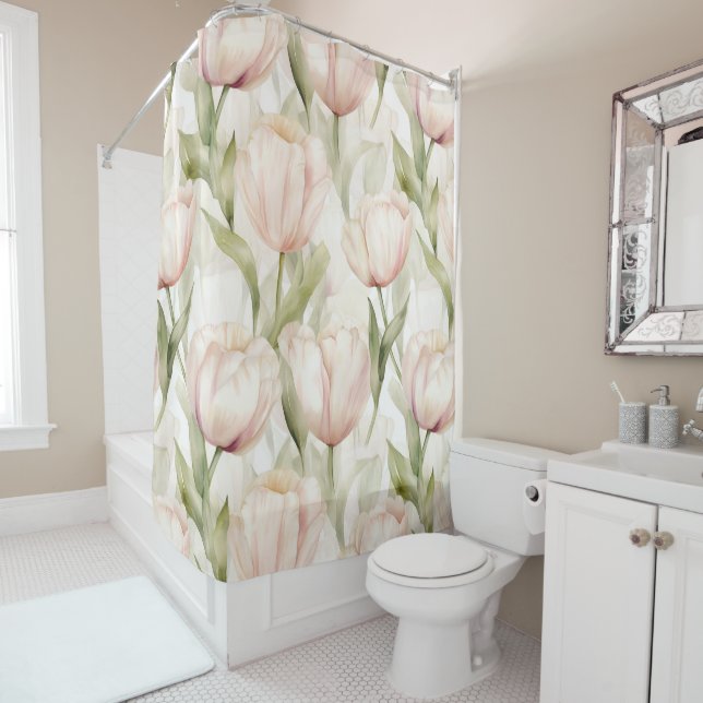 Hübsch Blush Pink Creme Tulips Floral Duschvorhang (Beispiel)
