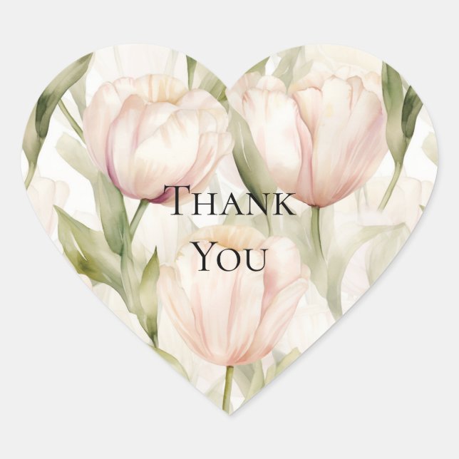 Hübsch Blush Pink Creme Tulips Floral Vielen Dank Herz-Aufkleber (Vorderseite)