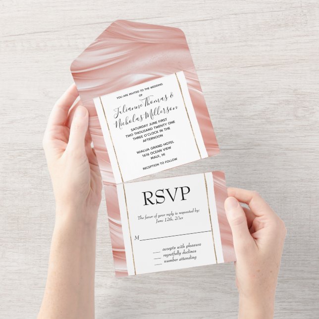 Hübsch Blush Pink Elegante Glamouröse Hochzeit All In One Einladung (Abreißen)