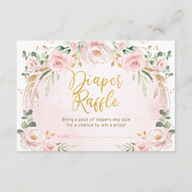 Hübsch Blush Pink Floral Diaper Raffle Baby Girl Begleitkarte (Vorderseite)