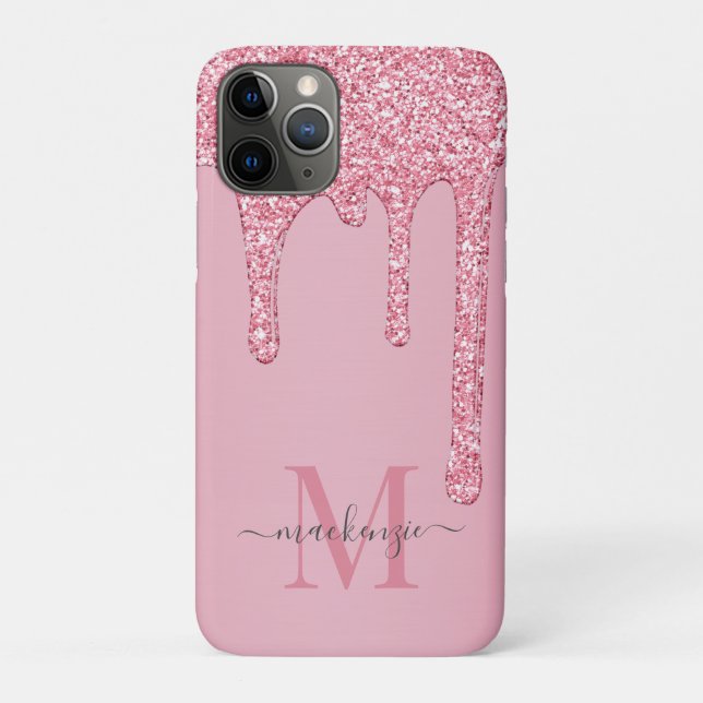 Hübsch Blush Pink Glitzer Tropfen Monogramm Case-Mate iPhone Hülle (Rückseite)