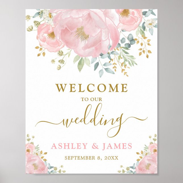 Hübsch Blush Pink Gold Blumenzwiebeln Willkommen Poster (Vorne)
