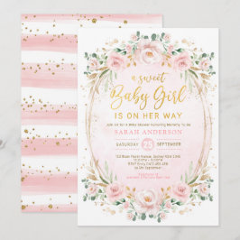 Hübsch Blush Pink Gold Floral Baby Girl Dusche Einladung