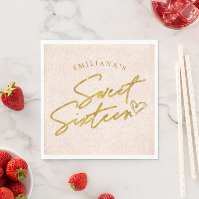 Hübsch Blush Pink & Gold Sweet 16 Party Serviette (Beispiel)