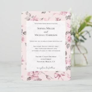 Hübsch Blush Pink Roses Bläschen & Bows Hochzeit Einladung