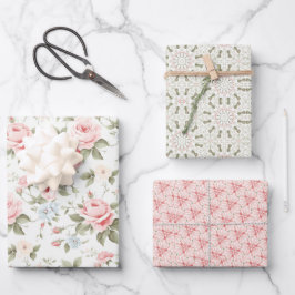 Hübsch Blush Rose Rosa Blumengeschenk Geschenkpapier Set
