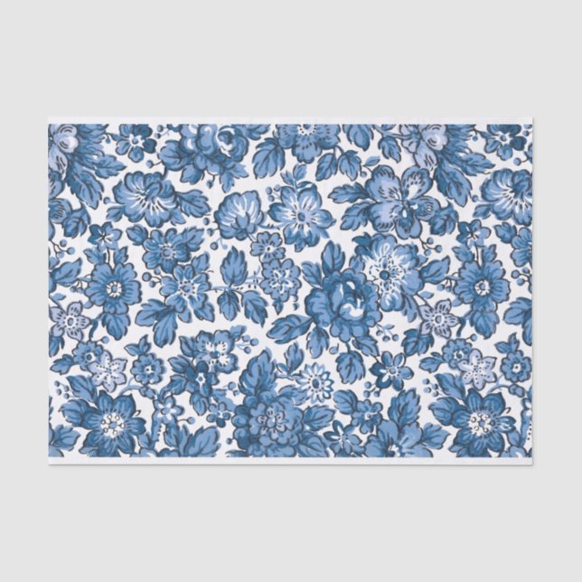 Hübsch Boho Blau und Weiße Blüten Seidenpapier (Vorderseite)