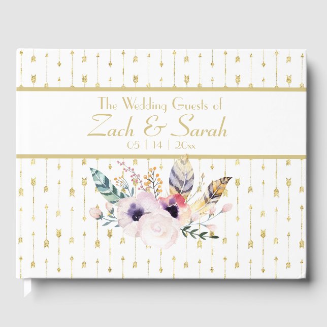 Hübsch Boho Bouquet & Arrows Wedding Guestbook Gästebuch (Vorderseite)