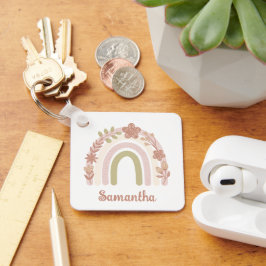 Hübsch Boho Floral Rainbow Personalisiert Schlüsselanhänger