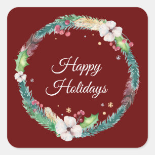 Hübsch Boho Holiday Wreath Quadratischer Aufkleber
