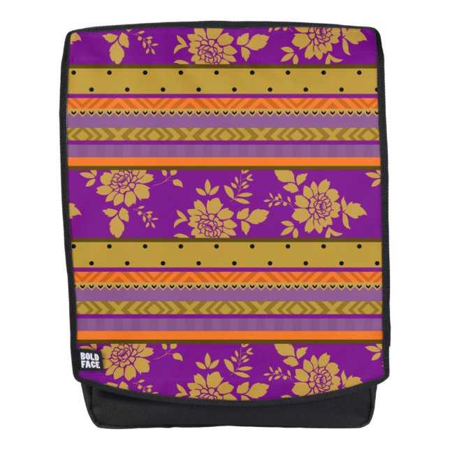 Hübsch Boho Lila Mustard Gelb Blumenmuster Rucksack (Vorderseite)