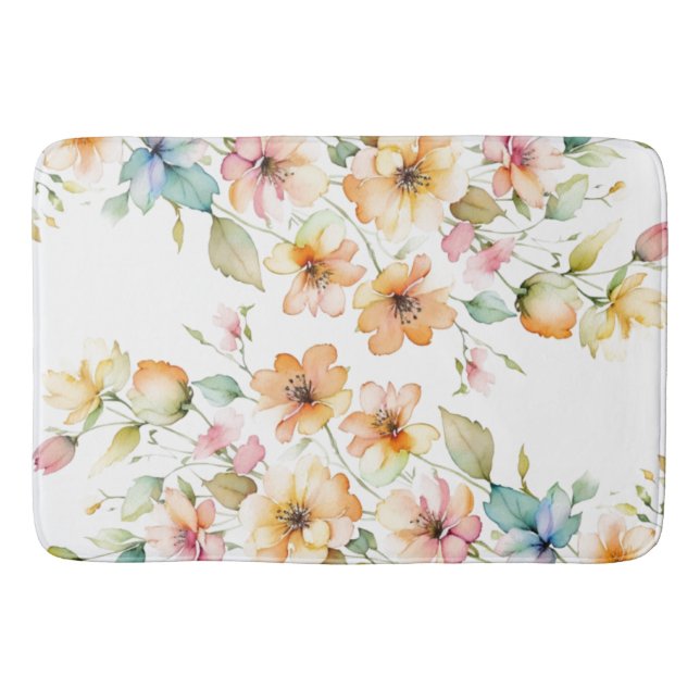 Hübsch Boho Orange Pink Aquarell Wildblumen Badematte (Vorderseite)