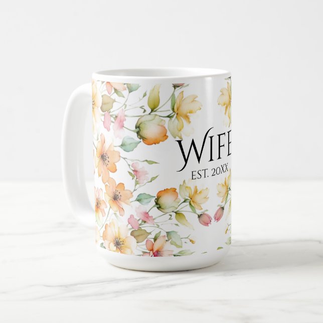 Hübsch Boho Orange Pink Aquarell Wildblumen Kaffeetasse (Vorderseite Links)