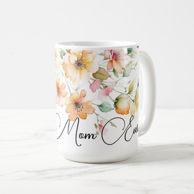 Hübsch Boho Orange Pink Aquarell Wildblumen Mama Kaffeetasse (VorderseiteRechts)