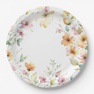 Hübsch Boho Orange Pink Aquarell Wildblumen Pappteller